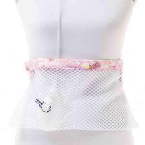 White Mesh Post Surgical Drain Garment with soft cotton Pastel Splash trim fits to 3x- Holds 4 to 6 JP Drains or 2 Blake Drains.