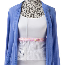 Cargar imagen en el visor de la galería, White Mesh Post Surgical Drain Garment with soft cotton Pastel Splash trim fits to 3x- Holds 4 to 6 JP Drains or 2 Blake Drains.
